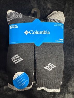 Columbia Men's Crew Socks - Charcoal and Light Gray and Black  (6-Pack)